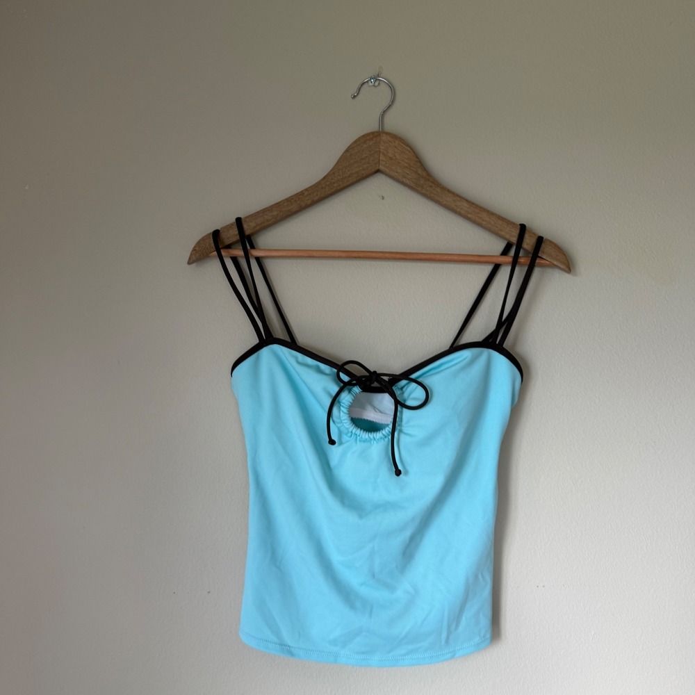 Vintage Y2K Merona Blue and Brown Keyhole Going Out Top